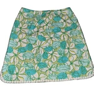 Vtg Lilly Pulitzer Crab Cake Print Skirt Sz 2 Coastal Grandmillennial Preppy